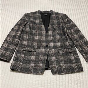 HALOGEN blazer plaid print wool blend size 1X